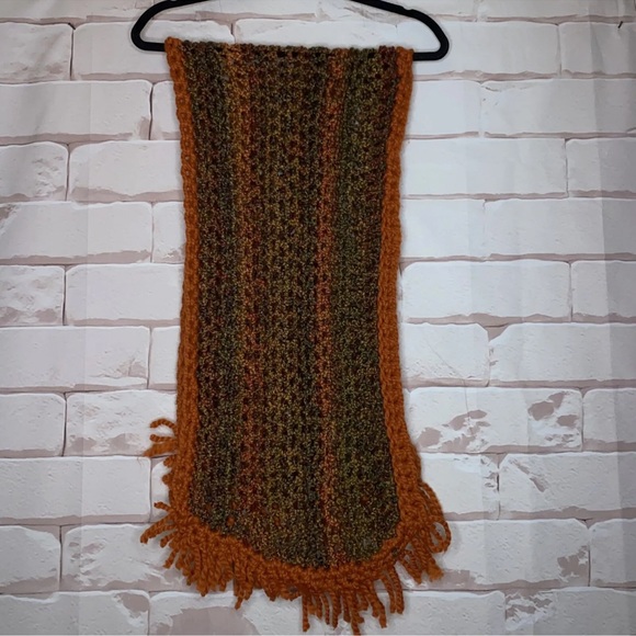 Winter Scarf Multicolor Open Knit Crochet Fringe 51”Long Fringe - Picture 2 of 7